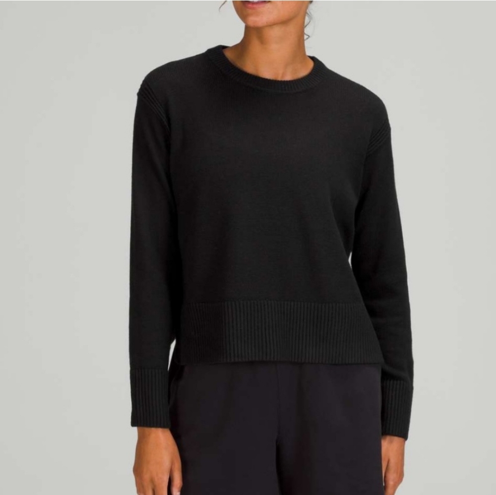 Lululemon 8 Cashlu Boxy Crewneck Sweater Black Cashmere CroppedW3EGXS